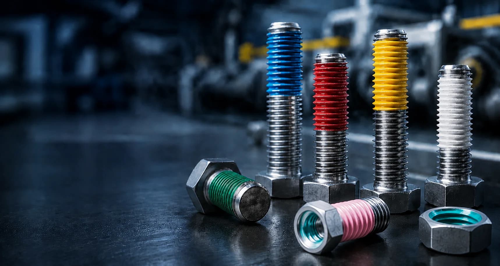 Industrial steel fasteners macro
